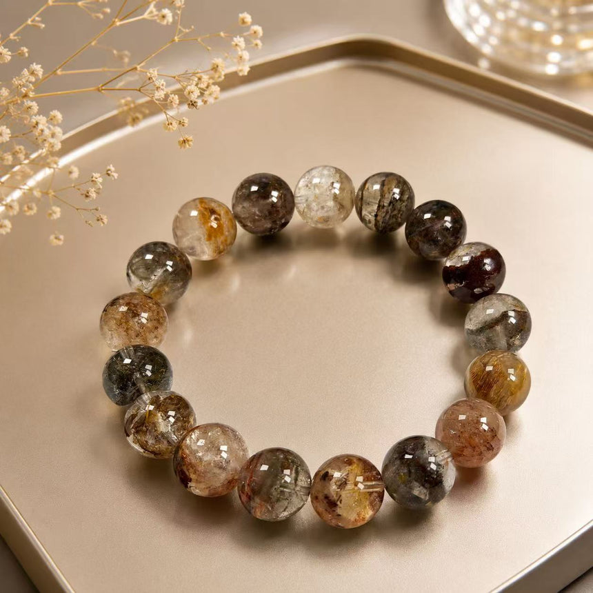 Natural Quartz Crystal Genuine Lodolite Gemstone Bracelet