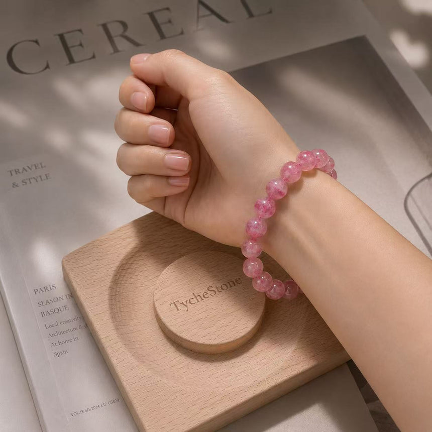 Natural Strawberry Quartz Crystal Bracelet Genuine Pink