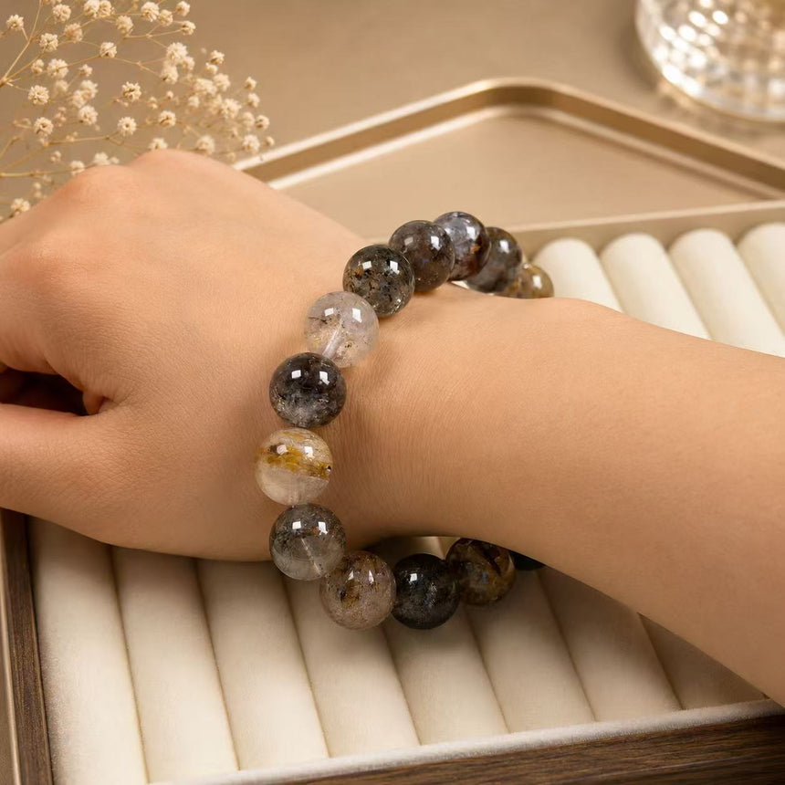 Natural Quartz Crystal Genuine Lodolite Gemstone Bracelet