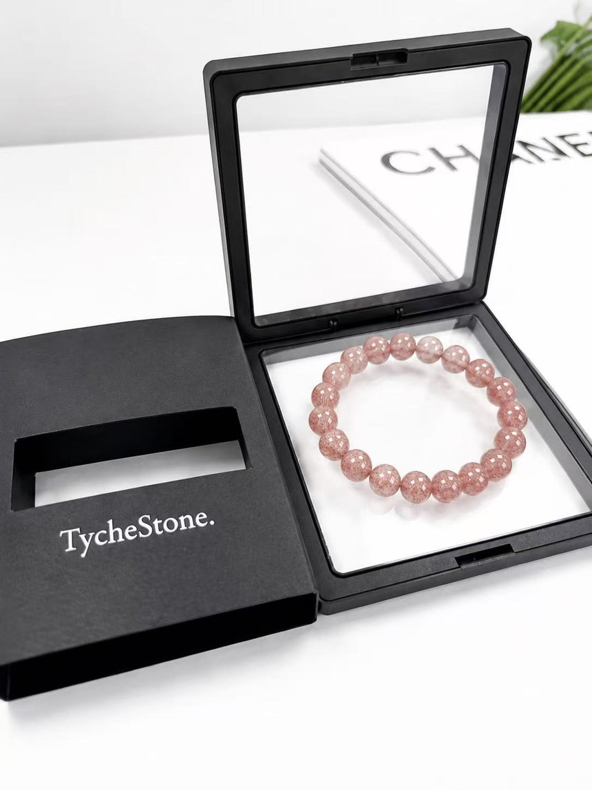 Natural Pink Strawberry Quartz Crystal Beaded Bracelet