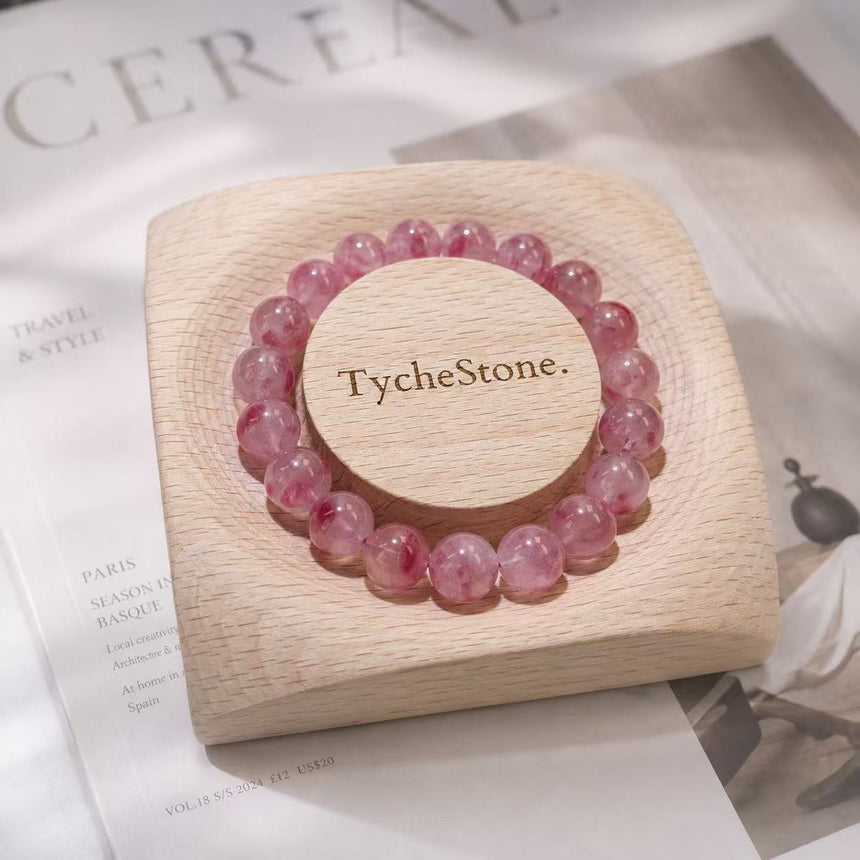 Natural Strawberry Quartz Crystal Bracelet Genuine Pink
