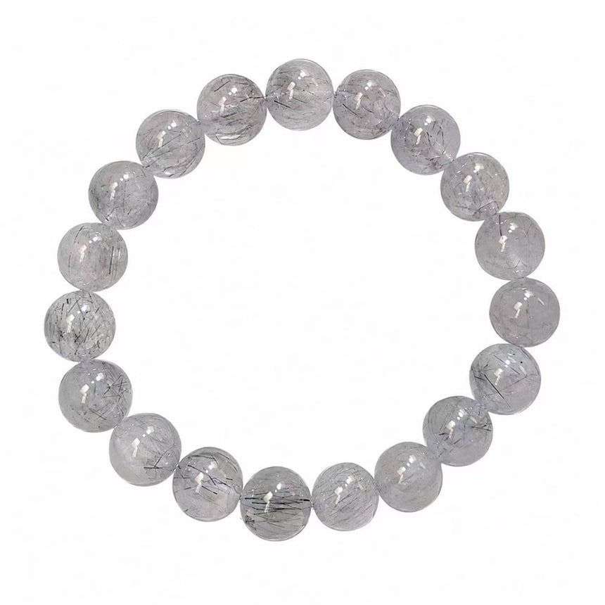 Natural Black Rutilated Quartz Crystal Beaded Bracelet