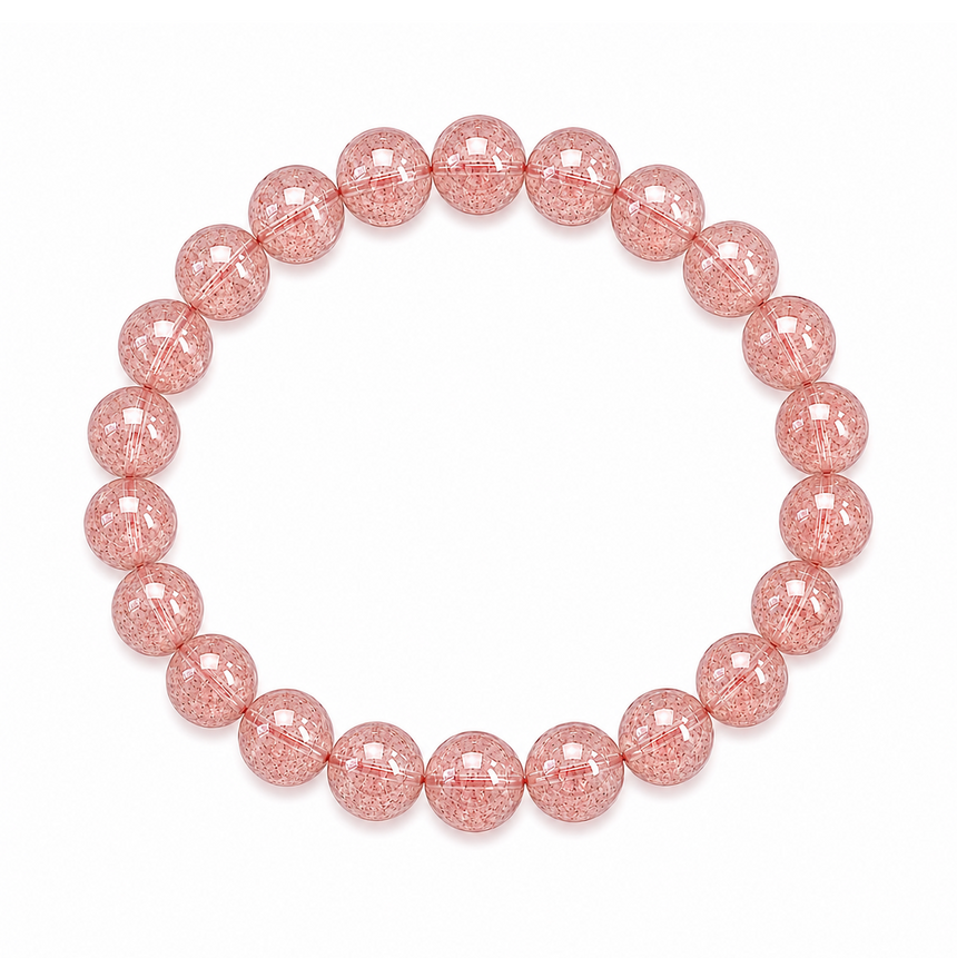 Natural Pink Strawberry Quartz Crystal Beaded Bracelet
