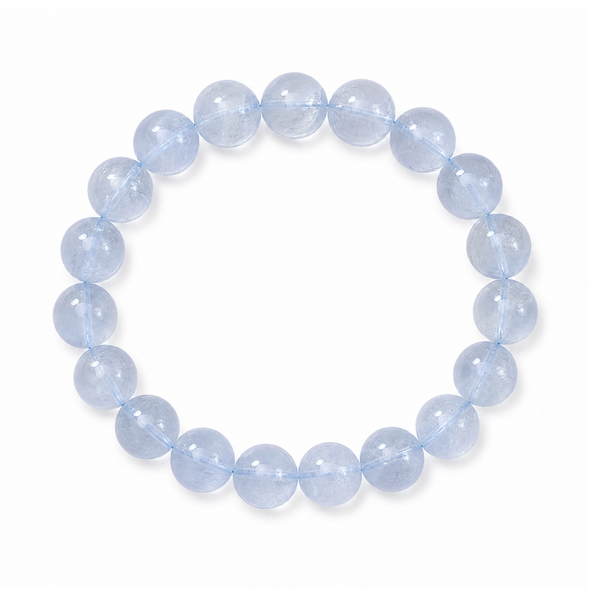 Natural Blue Aquamarine Gemstone Beaded Bracelet