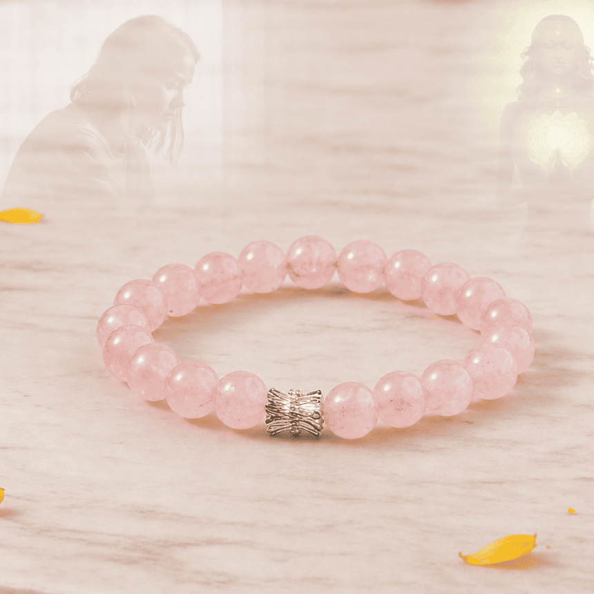 Natural Rose Quartz Crystal Bracelet Pink Gemstone Bracelet