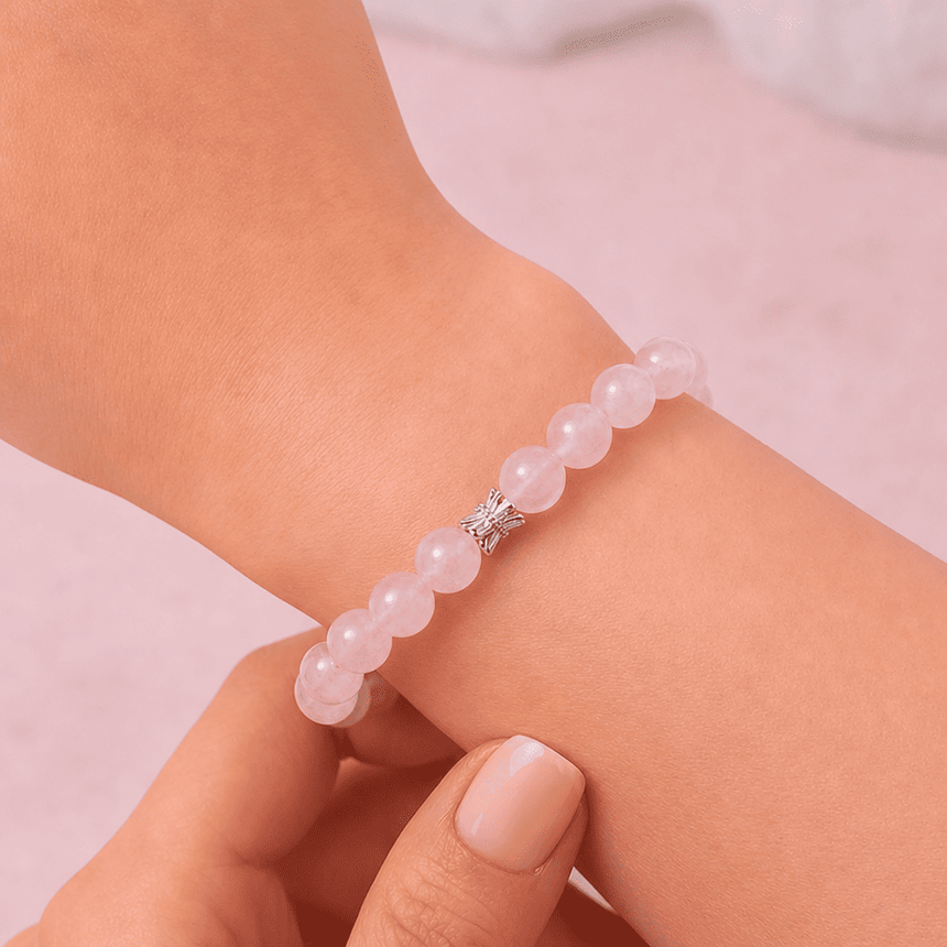 Natural Rose Quartz Crystal Bracelet Pink Gemstone Bracelet