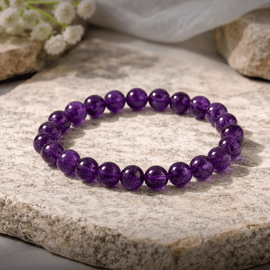 Natural Amethyst Crystal Beaded Bracelet Purple Gemstone Bracelet