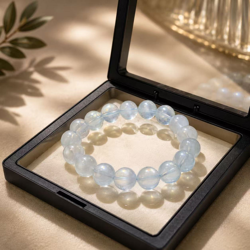 Natural Blue Aquamarine Gemstone Beaded Bracelet