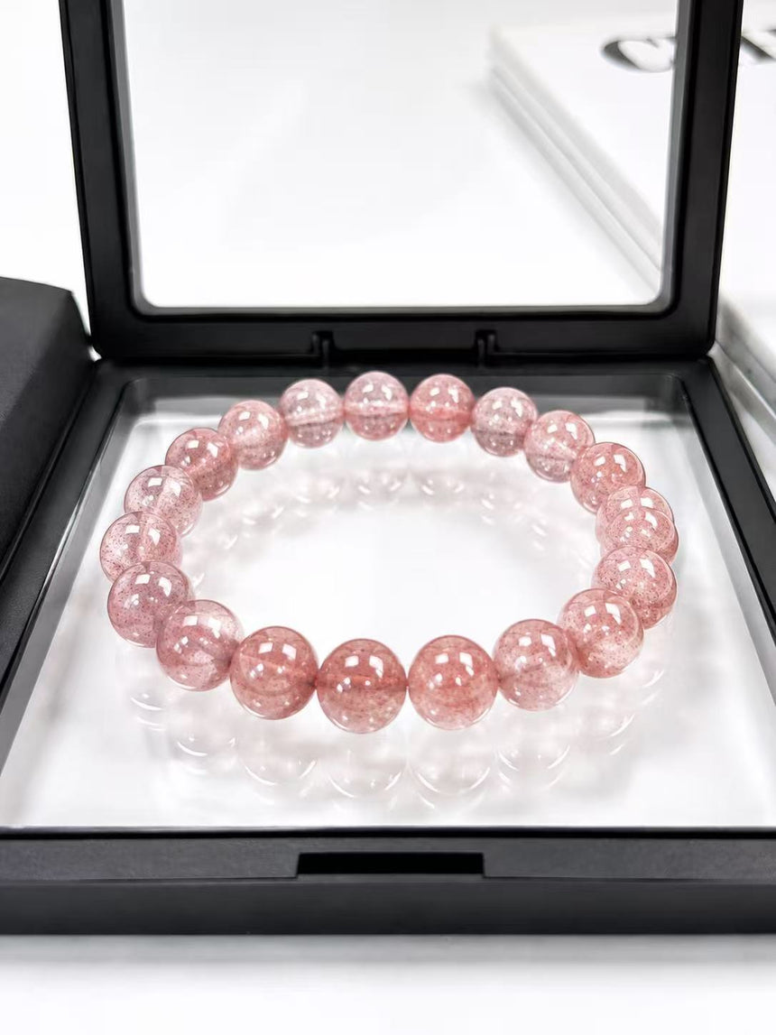 Natural Pink Strawberry Quartz Crystal Beaded Bracelet
