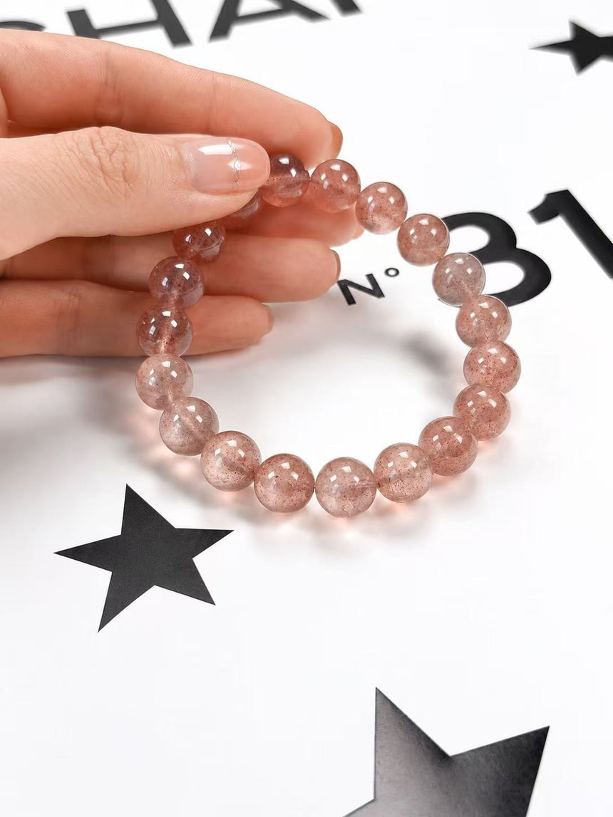 Natural Pink Strawberry Quartz Crystal Beaded Bracelet