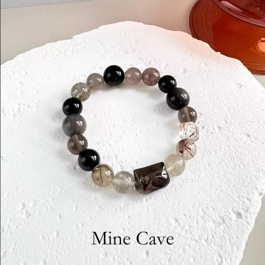 Natural Obsidian Smoky Quartz Crystal Bracelet