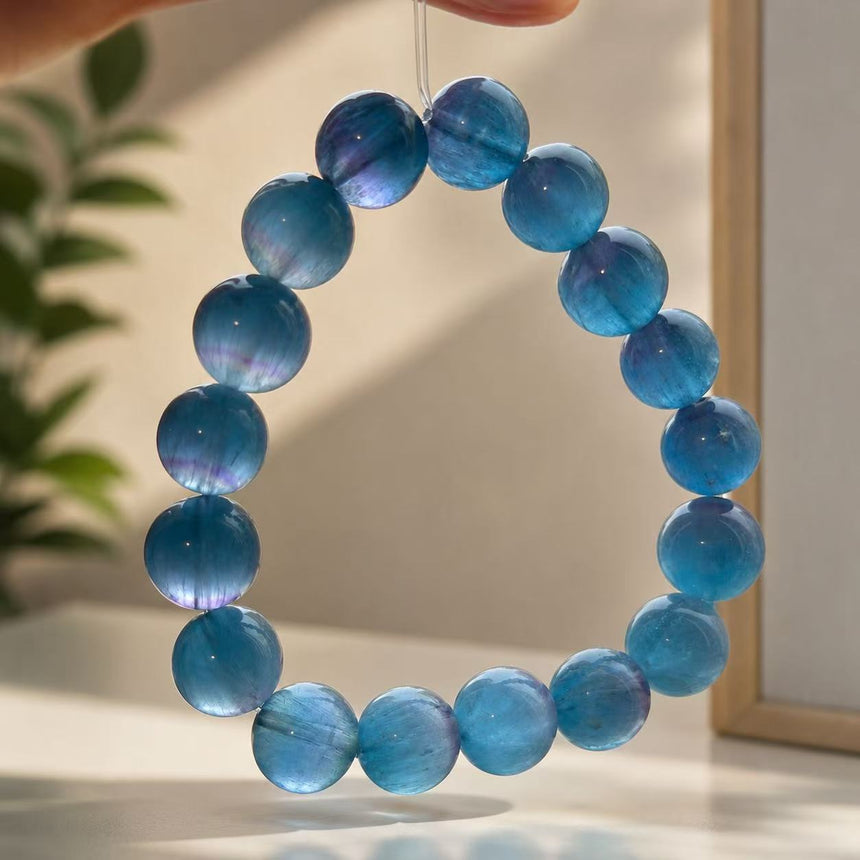Natural Blue Apatite Crystal Beaded Bracelet