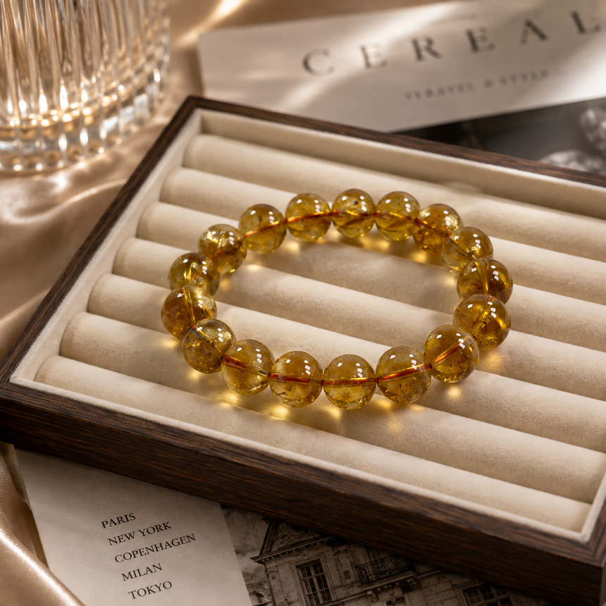 Natural Golden Citrine Yellow Gemstone Beaded Bracelet