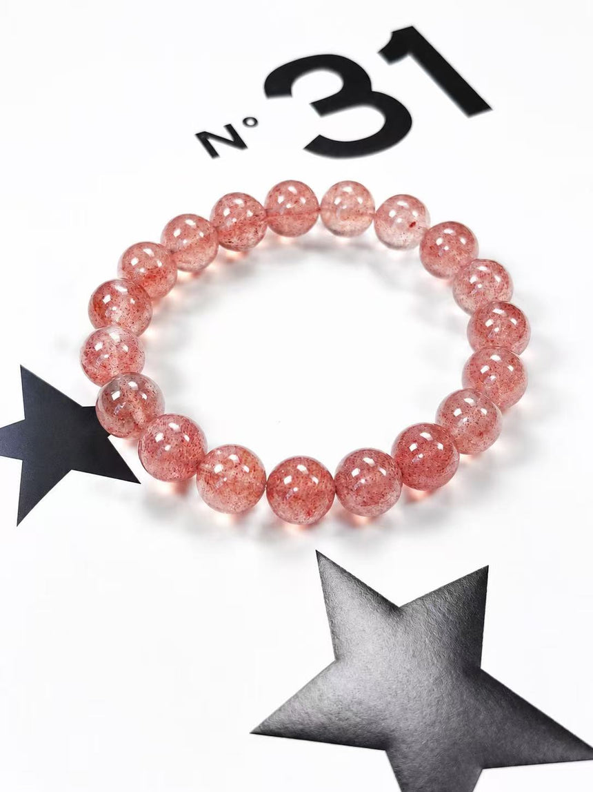 Natural Pink Strawberry Quartz Crystal Beaded Bracelet