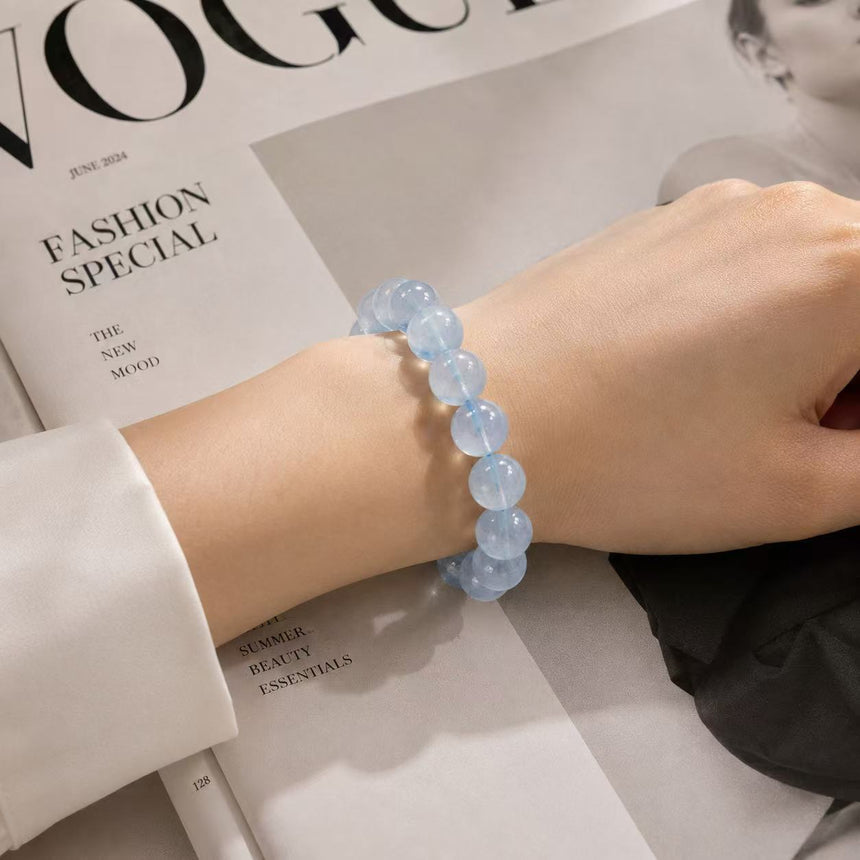 Natural Blue Aquamarine Gemstone Beaded Bracelet