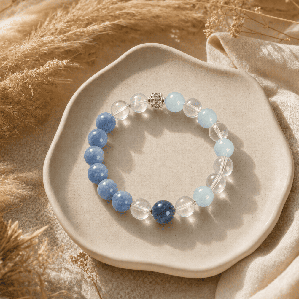 Natural Blue Mixed Gemstone Genuine Beaded Crystal Bracelet
