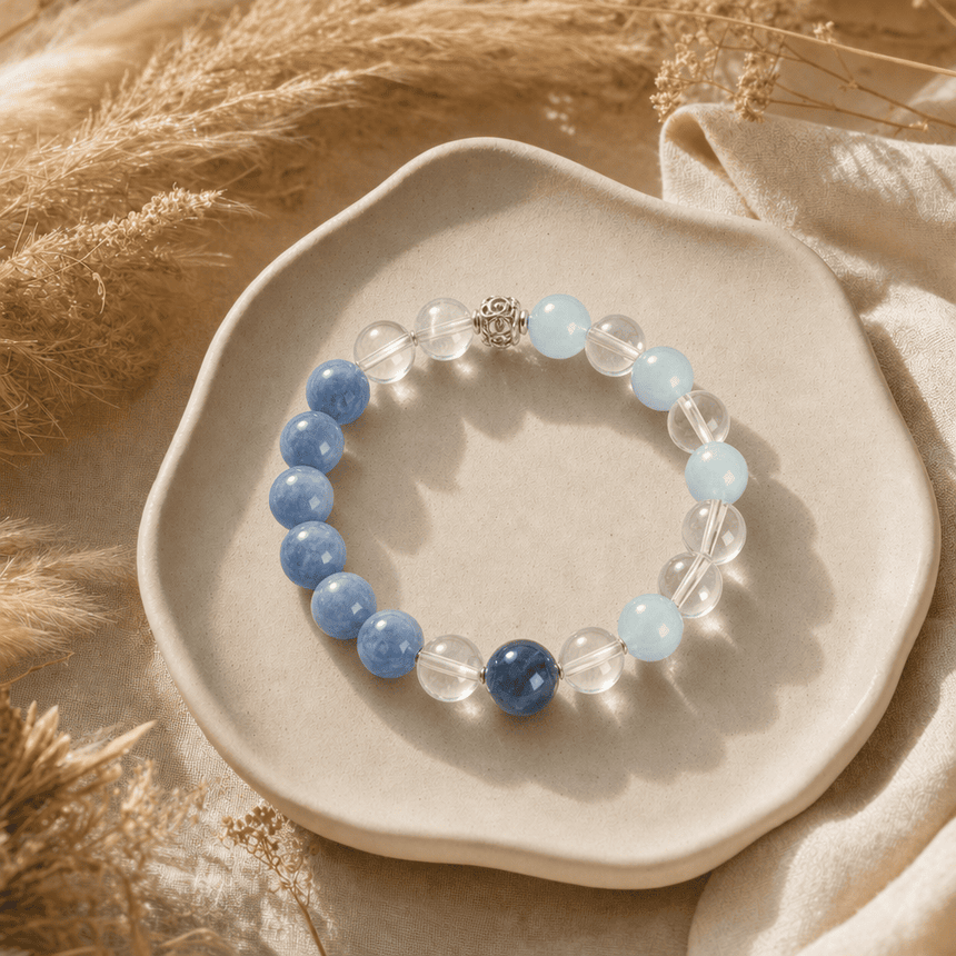 Natural Blue Mixed Gemstone Genuine Beaded Crystal Bracelet