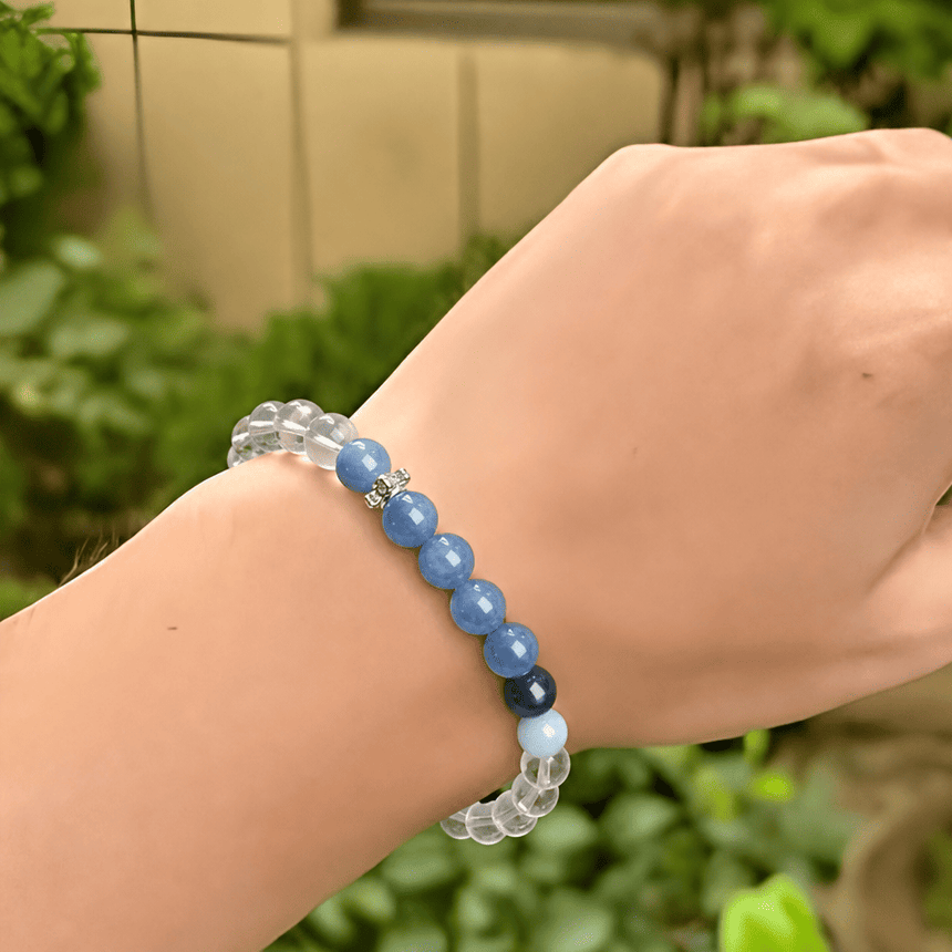 Natural Blue Mixed Gemstone Genuine Beaded Crystal Bracelet