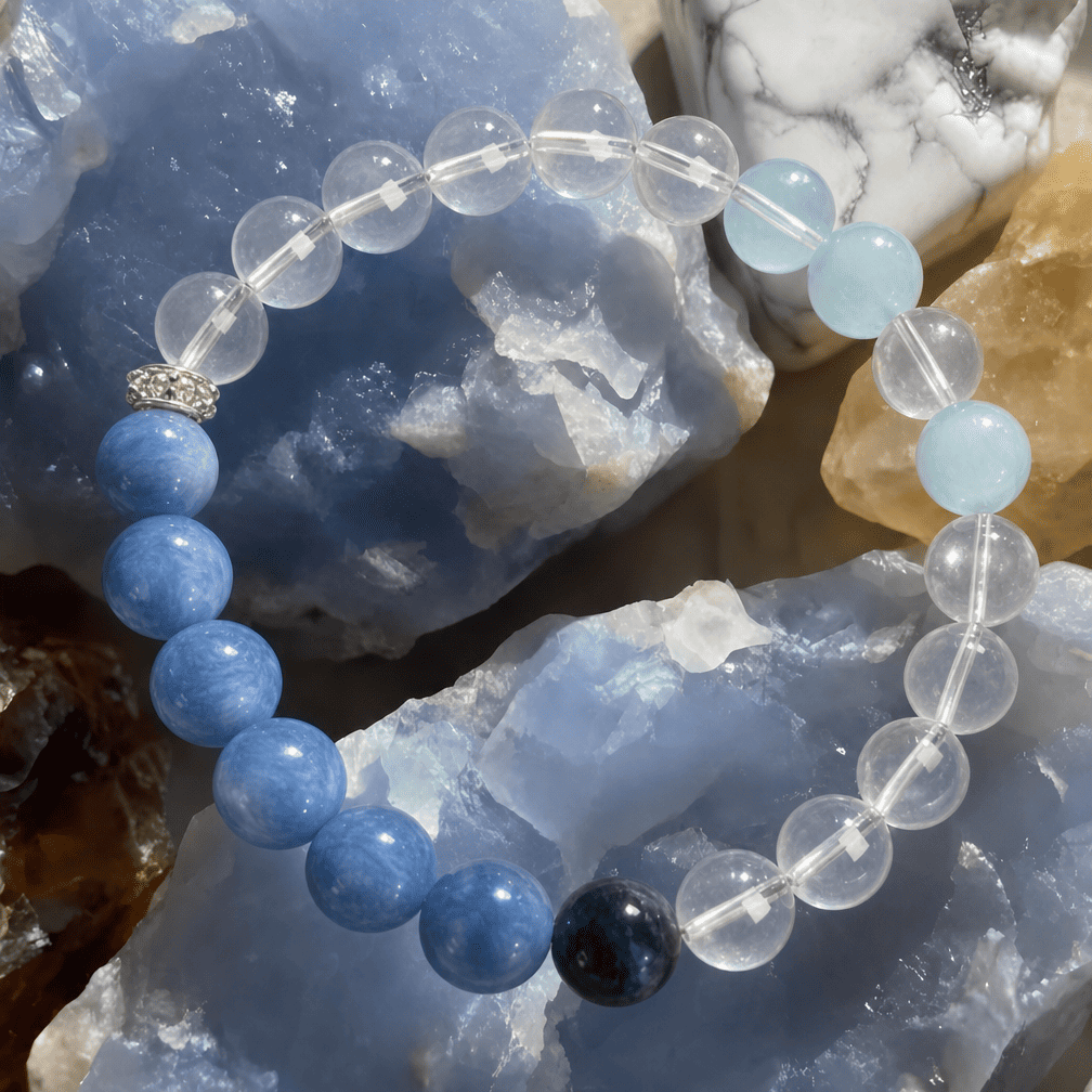 Natural Blue Mixed Gemstone Genuine Beaded Crystal Bracelet