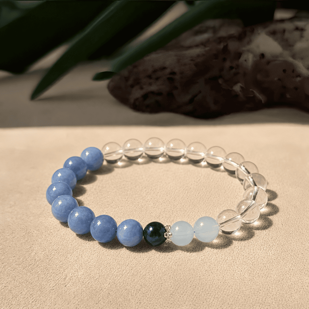 Natural Blue Mixed Gemstone Genuine Beaded Crystal Bracelet