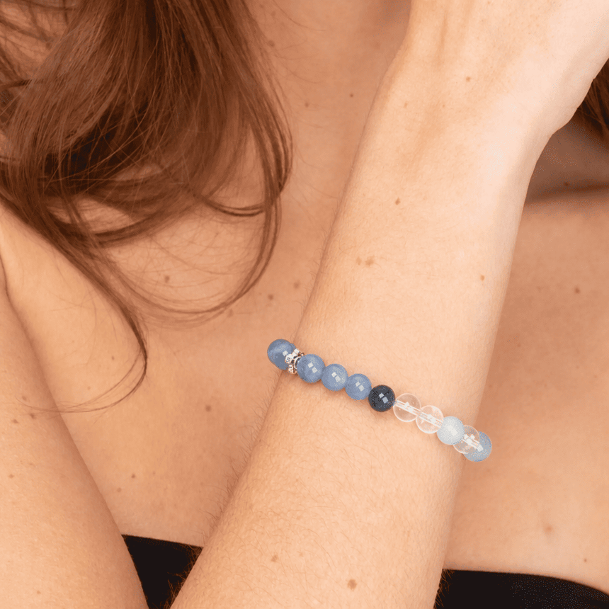 Natural Blue Mixed Gemstone Genuine Beaded Crystal Bracelet