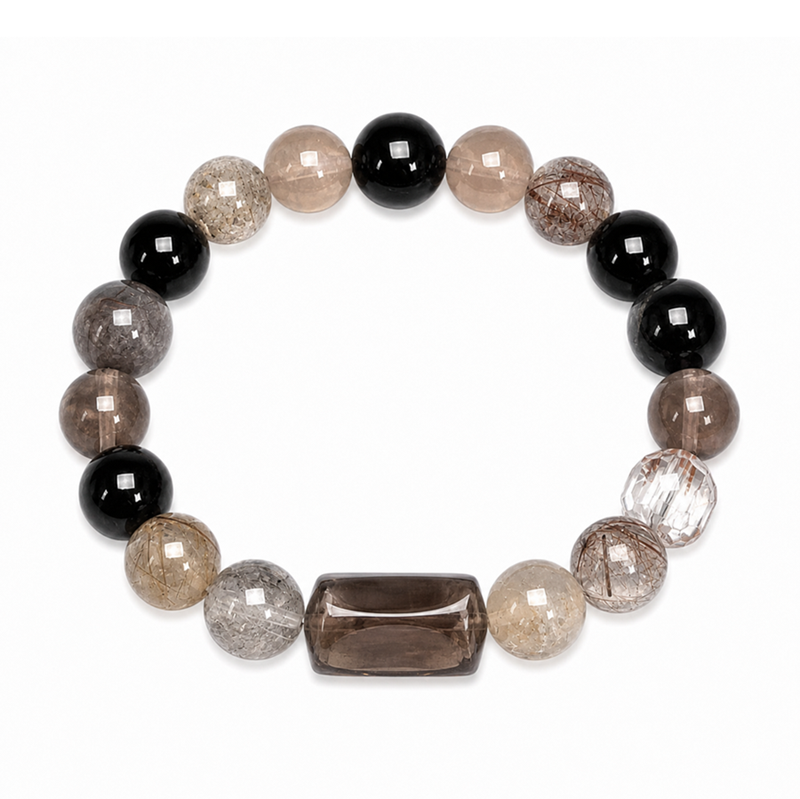 Natural Obsidian Smoky Quartz Crystal Bracelet