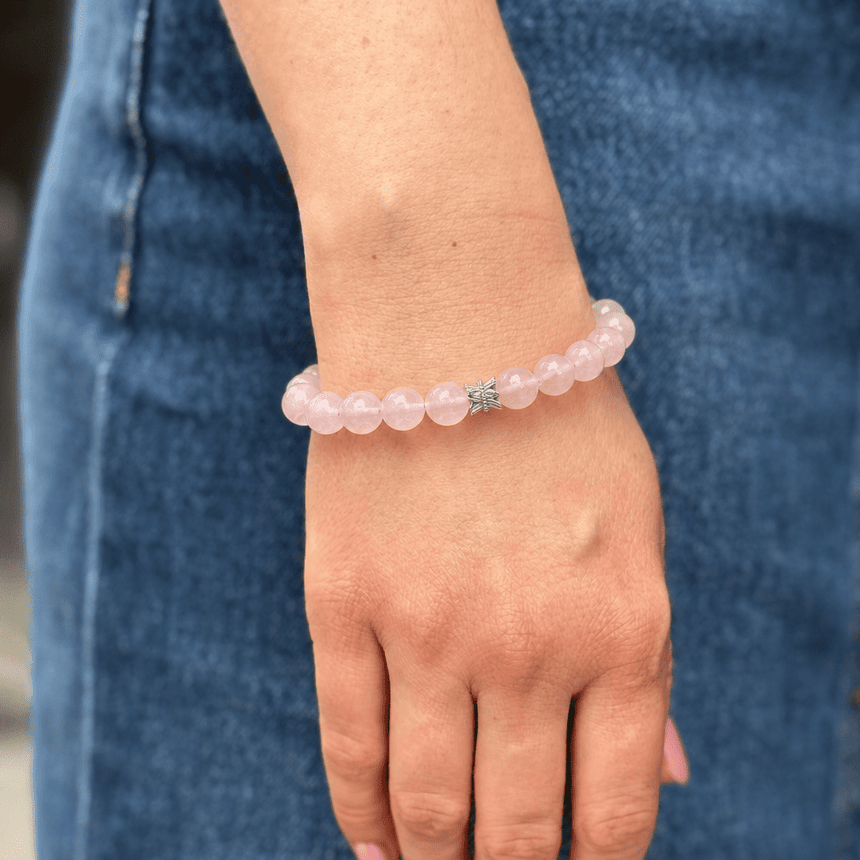 Natural Rose Quartz Crystal Bracelet Pink Gemstone Bracelet