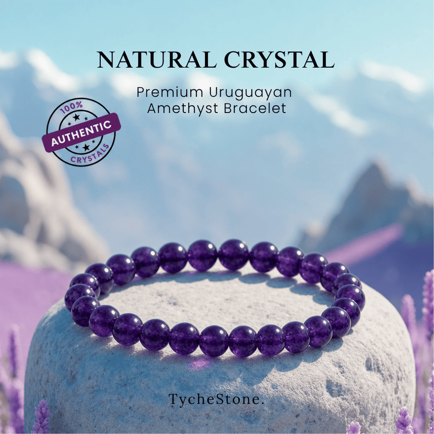 Natural Amethyst Crystal Beaded Bracelet Purple Gemstone Bracelet
