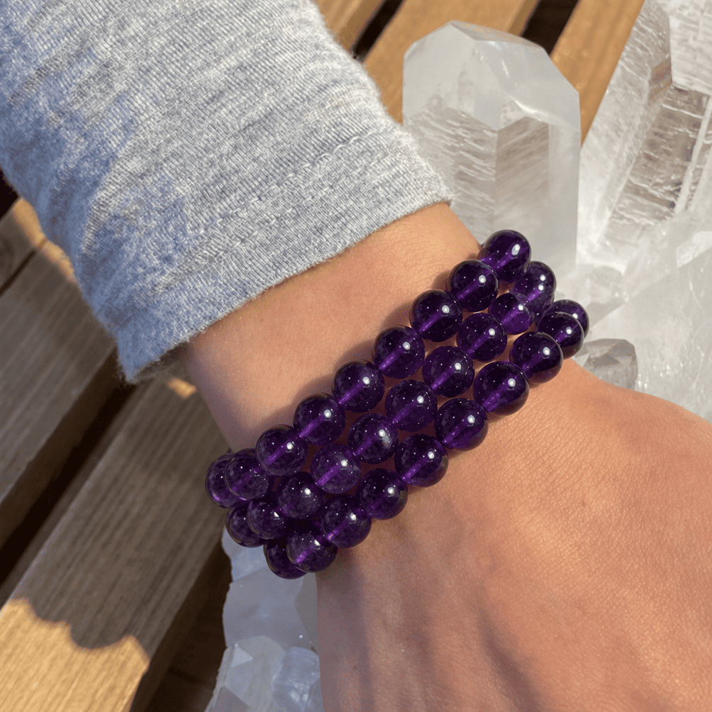 Natural Amethyst Crystal Beaded Bracelet Purple Gemstone Bracelet