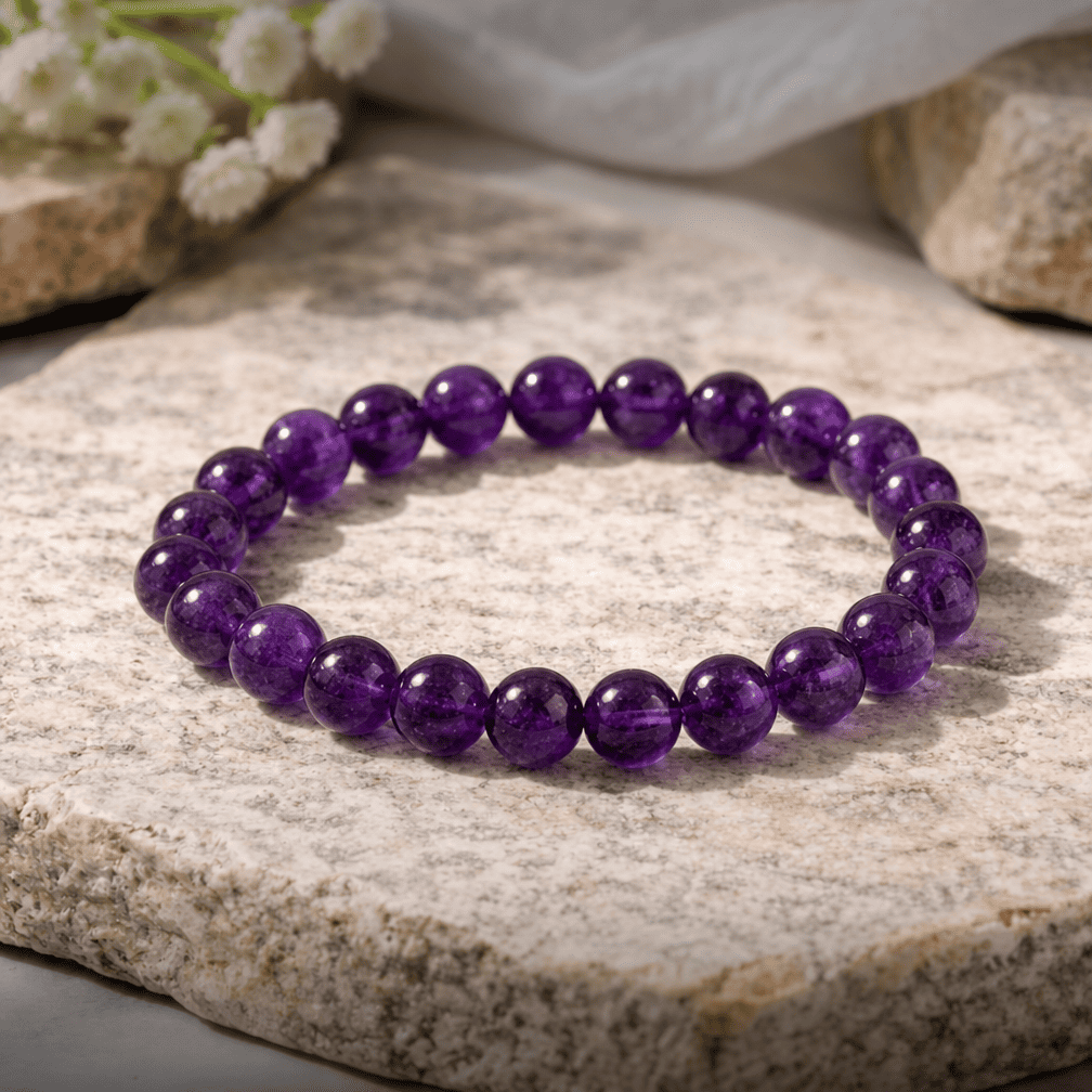 Natural Amethyst Crystal Beaded Bracelet Purple Gemstone Bracelet