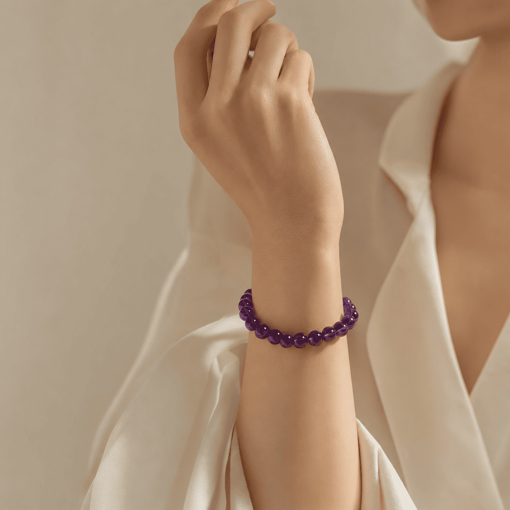 Natural Amethyst Crystal Beaded Bracelet Purple Gemstone Bracelet