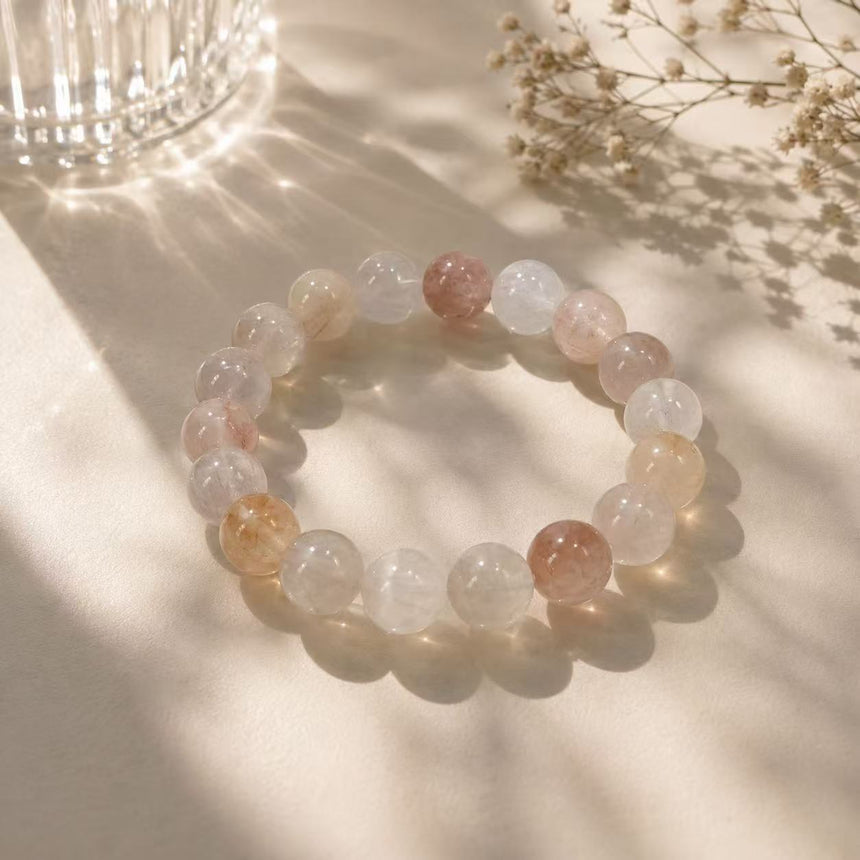 Natural Multi-Color Rutilated Quartz Crystal Beaded Bracelet