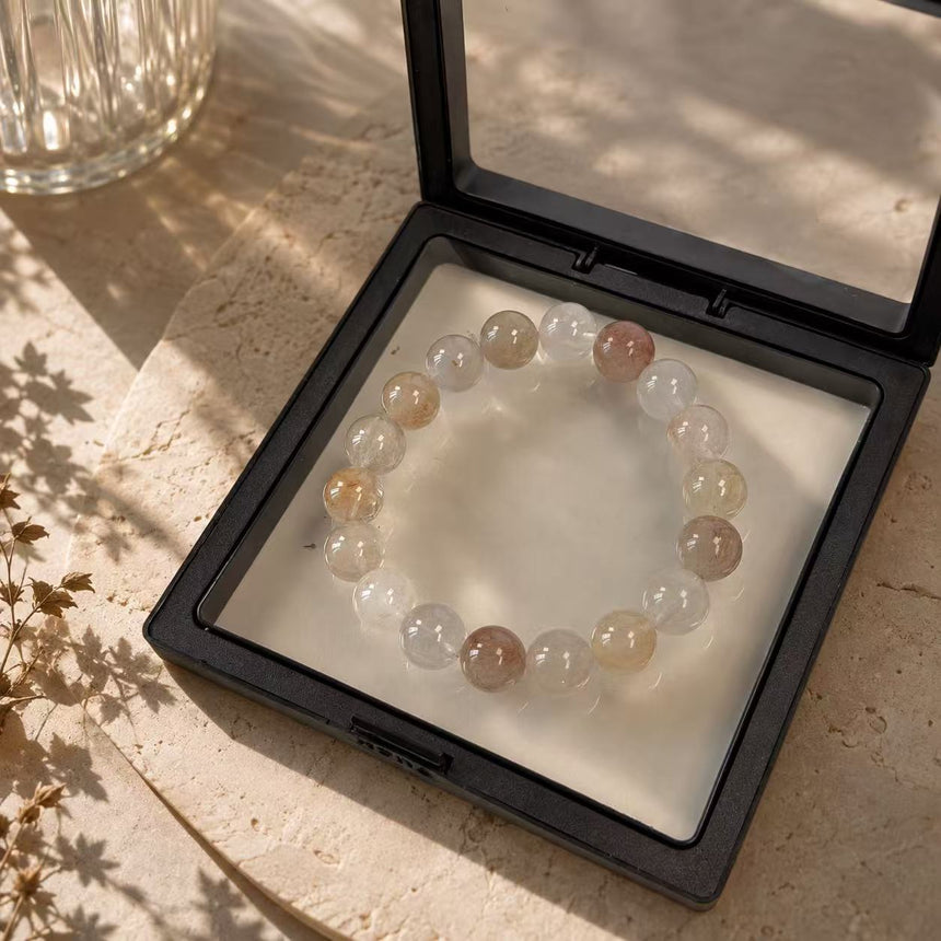 Natural Multi-Color Rutilated Quartz Crystal Beaded Bracelet