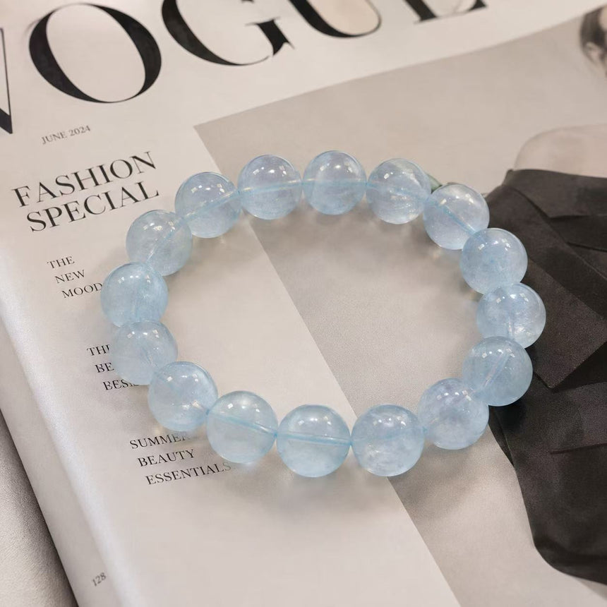 Natural Blue Aquamarine Gemstone Beaded Bracelet