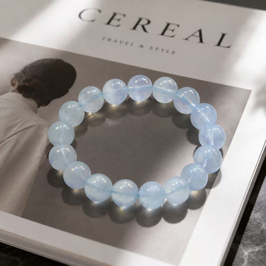 Natural Blue Aquamarine Gemstone Beaded Bracelet
